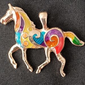 Colorful Enamel Horse Pendant Gold tone